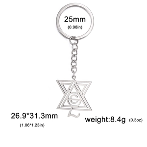 Porte-clés en acier inoxydable avec pendentif étoile hexagramme géométrique poli