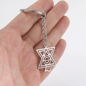 Porte-clés en acier inoxydable poli avec pendentif géométrique creux triangle et cercle