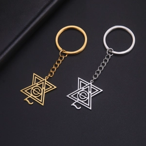 Porte-clés en Acier Inoxydable Géométrique Triangle Hexagramme pour Hommes Femmes Pendentif Symbole Mystique Anneau de Clé Bijoux de Mode