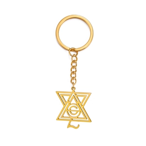 Porte-clés pendentif hexagramme doré poli avec lettres AGL découpées pour un style unisexe