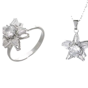 Schmuckset aus Halskette und Ring in Sternform mit funkelnden Zirkonia im Baguetteschliff
