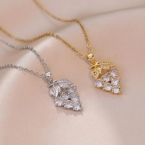 Grape Bunch Pendant Necklace Titanium Steel Cubic Zirconia Inlaid Jewelry Fashion Luxury Korean Style For Women