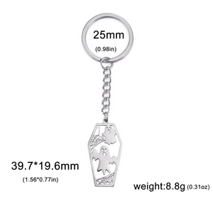 Titanium steel coffin pendant keychain with cartoon ghosts and spider web design
