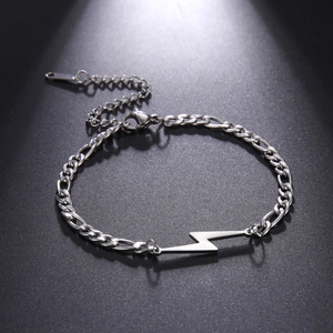 Pendente fulmine in acciaio inossidabile argento con catena Figaro e chiusura regolabile