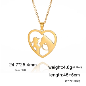 Detail showing dimensions of heart-shaped horse girl necklace with adjustable chain length