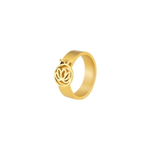 Bague en acier inoxydable doré poli avec un pendentif en forme de fleur de lotus