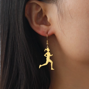 Golden silhouette running girl dangle earrings for women in polished stainless steel