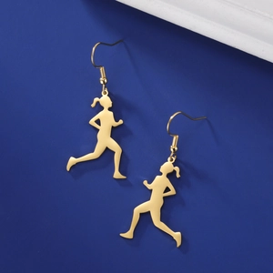 Stainless Steel Running Girl Silhouette Dangle Earrings Sporty Women Jogging Jewelry Gold Silver Fashion Ear Hook Jewelry