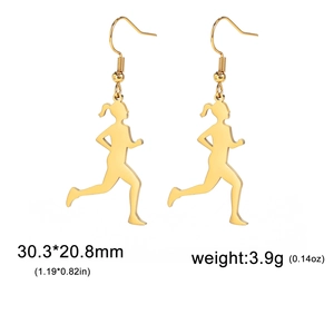 Detail showing dimensions of gold-tone running girl silhouette dangle earrings