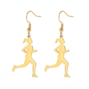 Golden stainless steel silhouette earrings featuring a minimalist running girl design