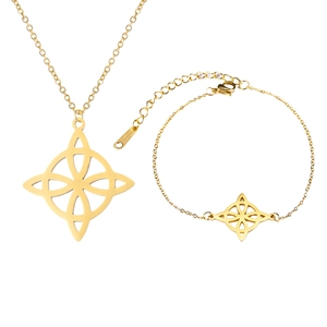 Golden Witch Knot jewelry set including pendant necklace and matching chain bracelet