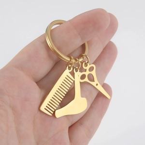 Stainless Steel Barber Tool Keychain With Comb Scissors Hairdryer Pendants Professional Hair Stylist Gift For Men Women