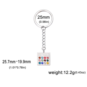 Vintage stainless steel keychain with Hoshen square pendant and twelve colorful crystals