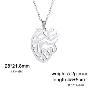 Hollow heart anatomical pendant necklace in stainless steel with detailed O-chain