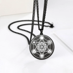 Collier Pendentif Rond En Acier Inoxydable Motif Géométrique Pour Hommes Femmes Bijoux Spirituels Minimalistes Cadeau