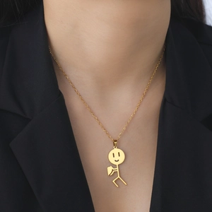 Collana in acciaio inossidabile dorato con ciondolo a omino e cuore per coppie