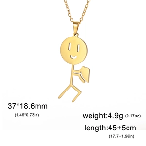 Ciondolo a forma di omino in oro lucido da 37x18,6mm con catena da 45cm di lunghezza