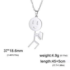 Collana con ciondolo omino stilizzato con cuore in acciaio inossidabile argento