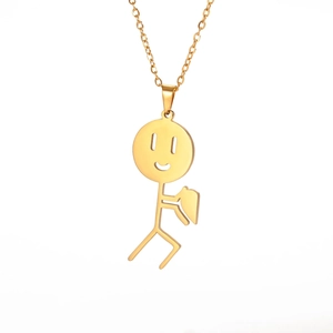 Collana minimalista in acciaio dorato con ciondolo stickman che tiene un cuore