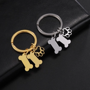 Porte-clés en Acier Inoxydable Dessin Animé Chien Chat Patte Os Pendentif Empreinte Animale Mignonne Anneau de Clé Cadeau