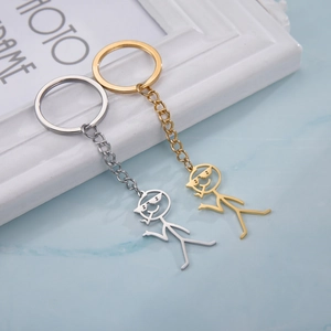 Funny stickman keychains with sunglasses in gold and silver stainless steel finish