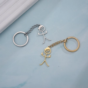 Funny stickman middle finger stainless steel keychains in silver and gold metal finish