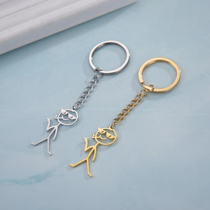 Funny smoking boy pendants with sunglasses in gold and silver stainless steel keychains