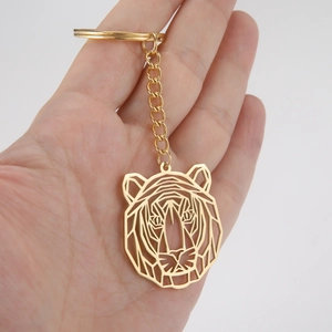 Geometric Hollow Tiger Head Keychain Stainless Steel Animal Pendant Key Ring For Car Keys Backpack Men Women Jewelry Gift