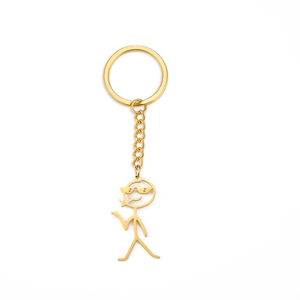 Funny sunglasses smoking boy pendant keychain in golden stainless steel finish