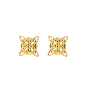 Vintage Keltische Kreuz-Ohrstecker in Gold aus Edelstahl mit hohlen geometrischen Mustern