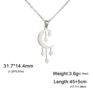 Collar de plata pulida con colgante de luna creciente y estrella, cadena de 45+5cm