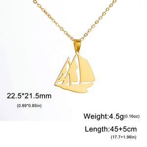 Detalle del colgante de velero dorado que muestra medidas 22,5x21,5 mm y peso de 4,5 g
