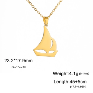 Dimensiones detalladas del colgante velero de acero dorado con cadena de 45+5cm