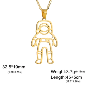 Detailed size chart for minimalist astronaut pendant necklace showing 32.5x19mm dimensions