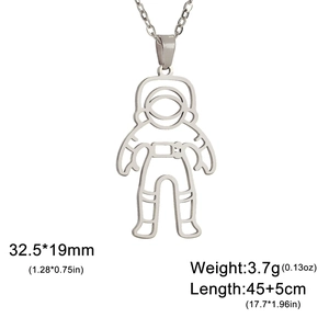 Minimalist silver astronaut pendant necklace in stainless steel with adjustable chain