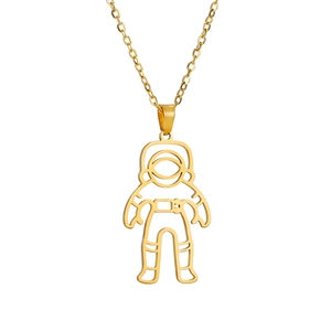 Minimalist gold hollow astronaut pendant necklace with stainless steel cross chain