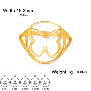 Guía de tallas para anillo mariposa de acero con ancho de 15,2mm y tallas de 7 a 11