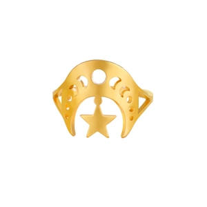 Minimalistischer Ring aus Gold mit Halbmond, Stern und gravierten Mondphasen für Damen
