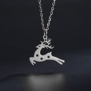 Collar Con Colgante De Reno De Navidad De Acero Inoxidable Para Mujer Exquisito Copo De Nieve Calado Joyería De Animales Regalo Festivo