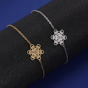 Bracelet en Acier Inoxydable Cube de Métatron Géométrie Sacrée pour Hommes Femmes Minimaliste Pendentif Mandala Ajouré