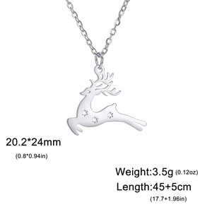 Collar de reno de Navidad plateado con grabado de copo de nieve y cadena ajustable