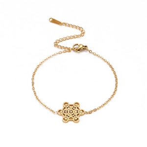 Collier en acier inoxydable doré avec pendentif Métatron au design hexagonal géométrique