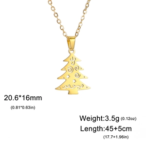 Detalle del colgante árbol de Navidad dorado, tamaño 20,6x16mm con cadena de 45cm