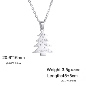 Collar con colgante de árbol de Navidad en acero inoxidable pulido y diseño de estrella