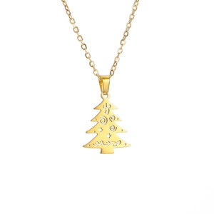 Collar con colgante de árbol de Navidad dorado con intrincados detalles de filigrana
