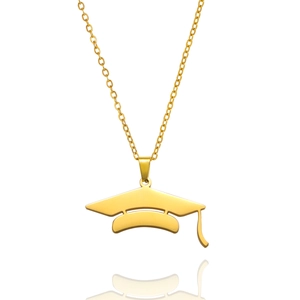 Polished gold stainless steel necklace featuring a graduation cap pendant for graduates