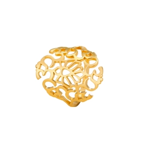 Golden stainless steel OM symbol ring with intricate mandala cut-out design for men and women