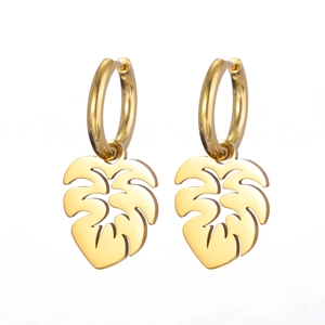 Goldene Monstera-Blatt-Ohrringe aus poliertem Edelstahl für Damen Schmuck