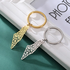Geometric Hollow Out Map Keychain Stainless Steel Israel Palestine Map Pendant Key Ring For Men Women Fashion Jewelry Gift