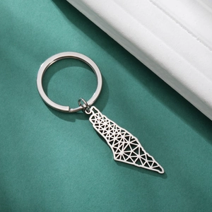 Minimalist stainless steel Israel map keychain with geometric hollow triangle design